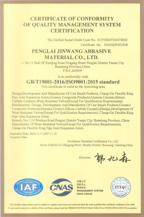 CERTIFICATE OF CONFORMITY OF QUALITY MANAGEMENT SYSTEM CERTIFICATION